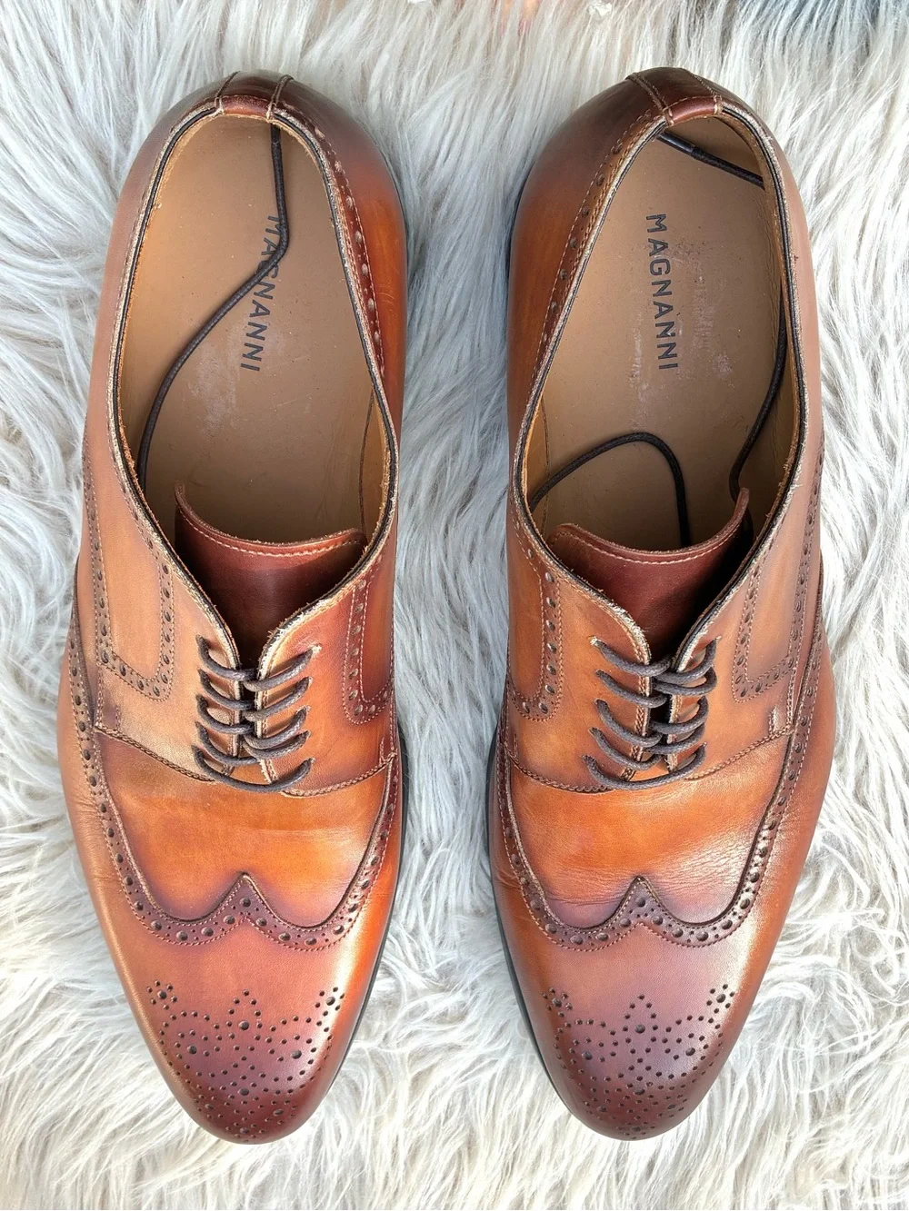Magnanni Heywood Men's Tabaco Leather Brogue Wingtip Derbies Sz 13